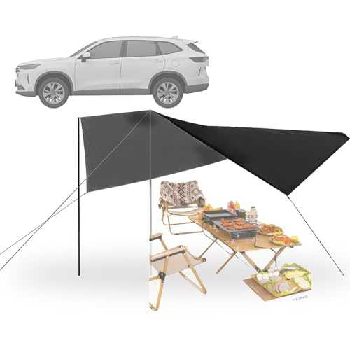 LJLAO Camper awning, which can accommodate 4 to 6 people. The two types of construction methods (rear/side) are flexible in sun protection, easy to build and easy to carry.,Black