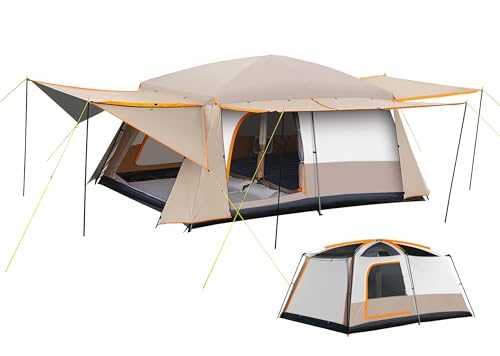 Camping Tent, 4-6 Person Family Cabin Tents, Large Waterpoof Tents for Camping Outdoor, 210D Oxford Fabric Blackout Foldable Sunburn Prevention Tent with 2 Rooms, 3 Foyers for Picnic Khaki