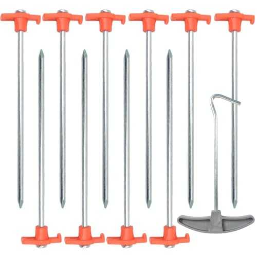 Aieino 10PCS Tent Pegs Metal Heavy Duty, 8inch Long Steel Awning Pegs Rustproof Ground Stakes Screw in Camping Pegs for Hard Ground Outdoor Garden (Silver)