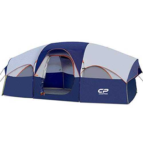 CAMPROS CP Tent-8-Person-Camping-Tents, Waterproof Windproof Family Tent, 5 Large Mesh Windows, Double Layer, Divided Curtain for Separated Room, Portable with Carry Bag