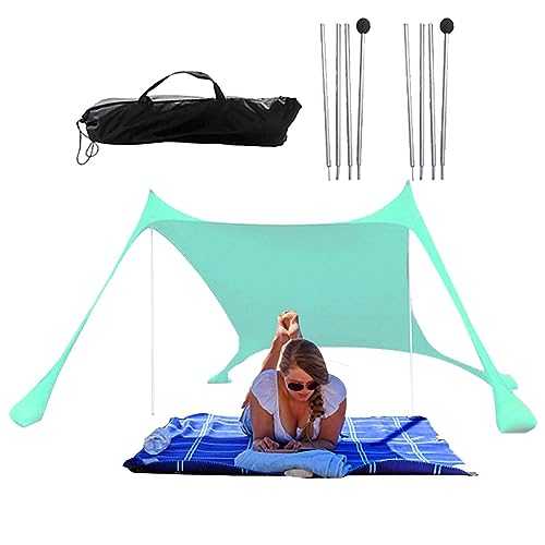 Visiblurry Beach Tent Sun Shelter Beach Canopy with Sandbags UV Protection UPF50+ Beach Shade with Reinforced Corners Portable Outdoor Family Sunshade for 4-8 Persons Beach Camping,Fishing Picnics