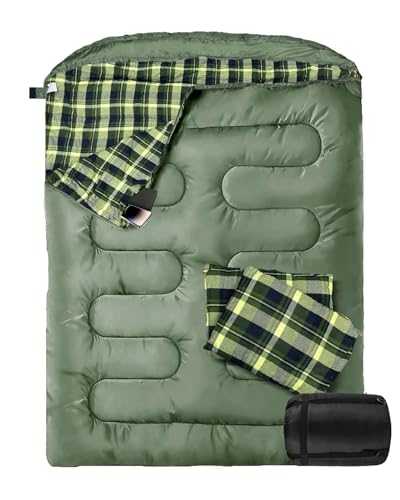 Rectangular Double Sleeping Bag Adult Two Person King Size Camping Sleeping Bag 4 Seasons Complete with Pillow & Internal Pocket for Hiking Indoor Outdoor Adventures Flannel Black