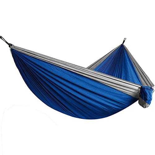 Ultra Large Lightweight Parachute Hammock for 2 – Ideal for Camping Travel Garden Survival & Leisure (Blue & Light Grey) Durable Portable & Easy to Set Up