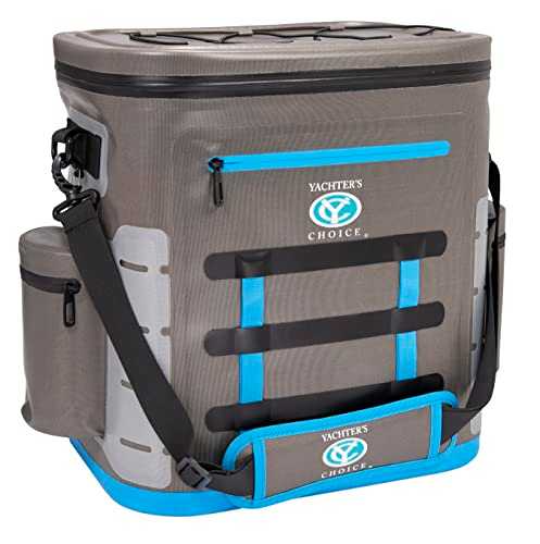 Yachter's Choice 50051 Soft Cooler With Adjustable Padded Shoulder Strap – Holds 35 Cans – 100% Waterproof – Gray/Blue