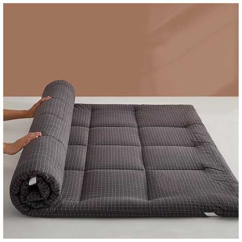 Portable Futon Mattress, Thicken Floor Mattress, Sleeping Pad,Foldable Roll up Mattress,Japanese Thickened for Home Camping Dormitory Mattress Pad Floor Lounger Pillow Bed(Black Lattice,90x200cm)
