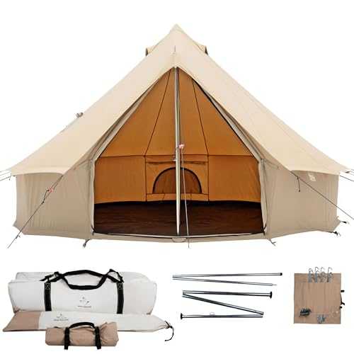 WHITEDUCK Regatta Canvas Bell Tent- w/Stove Jack, Waterproof, 4 Season Luxury Outdoor Camping and Glamping Yurt Tent (Beige, 20' Water Repellent)