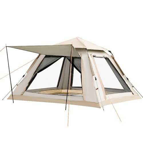 Instant Tent, Pop Up Tent, Camping Tent for 4 Person, 2 Mesh Windows & 2 Doors, Easy Set Up Tent with Vestibule & Rainfly