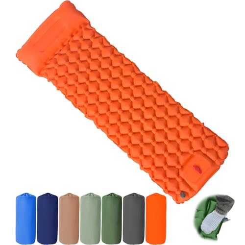 Coziya Matelas, 5cm Ultralight Inflatable Camping Mattress, Inflatable Sleeping Pad with Built-in Pillows, for Camping, Backpacking, Hiking, and Travel (Orange)