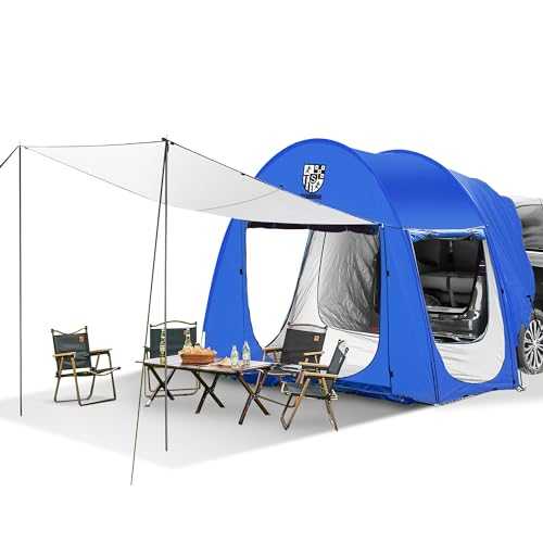 Universal SUV Camping Tent with Spacious Awning, 4000mm Waterproof Car Tent, Up to 4-Person Sleeping Capacity Camping Accessories, Easy Setup for Backpacking Traveling Hiking Outdoors