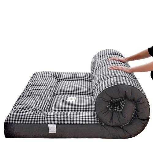 XHHBS Japanese Floor Mattress Futon Mattress, Portable Dormitory Sleeping Pad Tatami Mat Sleeping Pad Thicken Sleeping Mattress Roll up Camping Mattress(Gray plaid,California king)