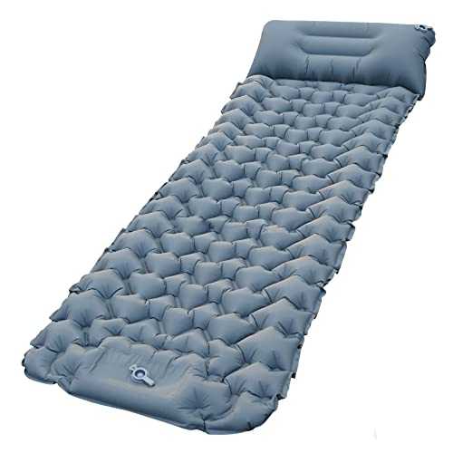 AOSEE Self Inflatable Camping Sleeping Mat, Ultralight Camping Pad with Pillow, Backpacking Sleeping Mattress with Built-in Foot Pump, Waterproof Air Mattress for Hiking Hammock Travel (Gray)