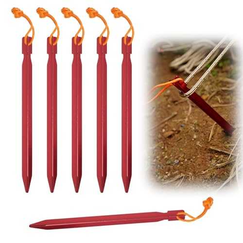 6 Pcs Tent Pegs Stakes Heavy Duty Camping Stakes Aluminum Alloy Tent Stakes Pegs Nails with Reflective Rope Ground Stake Y-beam Triangular Sawtooth Tent Nails for Outdoor Hiking Sand Park, Red