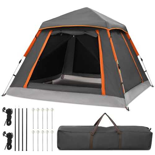 Pop Up Tent Instant Setup 3-4 Person Large Camping Tent (210x210cm) – Waterproof Windproof Family Tent with Mosquito Net, Glow-in-Dark Pegs – Easy Convertible Door for Rain/Shade Protection