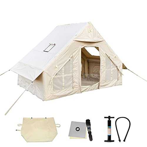 8 Person Inflatable Canvas Teepee Tent for Family Camping Hiking Waterproof Breathable Easy Setup 4 Season Large Yurt Tent with Oxford Canvas for Outdoor Adventures