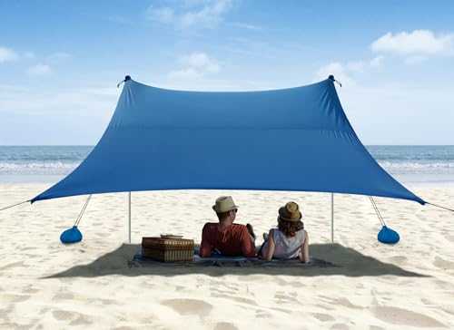 Vibemo Beach Tent, Camping Sun Shelter 10 x 10ft, with 4 Sandbags, UPF50+, Includes Sand Shovel, Ground Pegs & Stability Poles, Pop Up Beach Canopy Sunshade for Fishing, Backyard Fun or Picnics