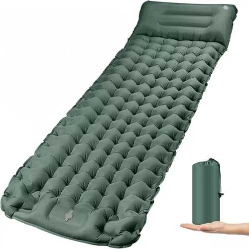 Camping Sleeping Pad – Ultralight Inflatable Camping Mat with Built-in Foot Pump, Waterproof & Compact Air Mattress for Backpacking, Hiking, Tent, Outdoor Travel – Green