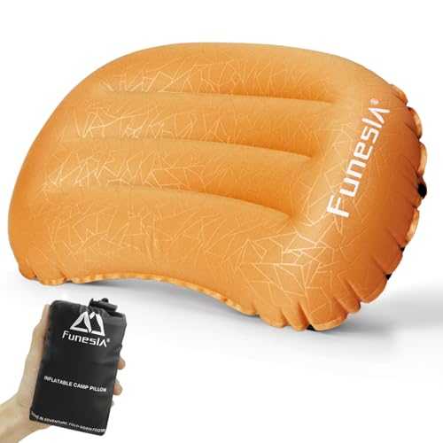 Funesla Camping Pillow for Adults Kids, Inflatable Pillow for Camping, Anti-Slip Compact Inflatable Travel Pillows Ultralight Blow Up Pillows for Fishing, Backpacking, Beach-Ultra 2.0 Orange