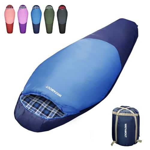 WKFAMOUT 0 Degree Mummy Sleeping Bag Flannel 3-4 Season Winter Camping Sleeping Bag Machine Washable Heavy Duty for Adults Teenager Kids Size S M L with Compression Sack