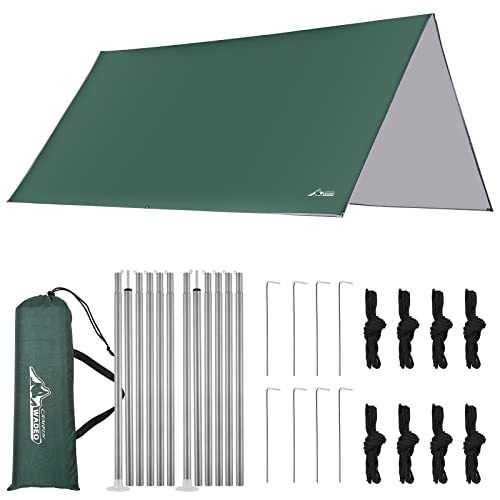 WADEO Camping Tent Tarp Shelter, 3m x 3m Hammock Tarpaulin Waterproof Ground Sheets Portable Tarpaulin Shelter with 8 Pegs and 8 Guy Lines for Camping Picnic Hiking Adventure