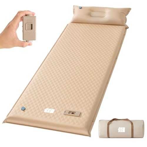 TANSTRIDER Self Inflating Sleeping Pad with Pump, 3.14" Thick Memory Foam Single Sleeping Mats with Pillow (Khaki)
