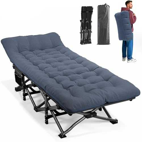 Camp Beds for Adults with Cushion, Portable Tent Comfortable Travel Camping Cot for Sleeping, cot with Carry Bag Supports 450 lbs (Blue)