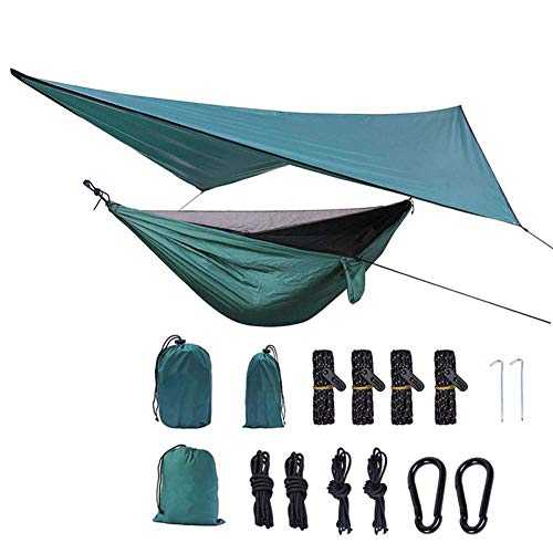 Ruixf 270cm X 140cm Hammock with Mosquito Net & 360cm X 290cm Rain Fly Tarp - Ultralight Parachute Nylon Load 300kg, Windproof Rainproof and UV Resistant, for Outdoor Camping Hiking Picnic Travel