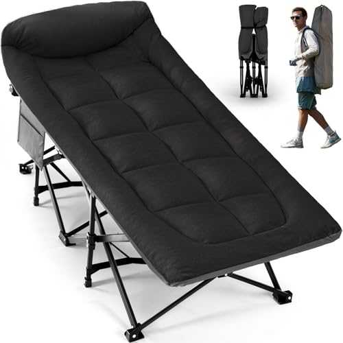 Overmont Folding Camping Beds for Adults - Comfortable Portable with Cushion and Pillow - Folding Cot with Carry Bag Supports 550 lbs for Outdoor Travel Home Office Nap