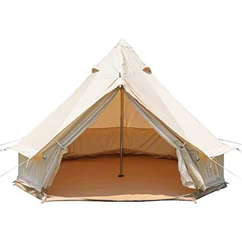 100% Cotton Canvas Bell Tent, Luxury Glamping Tent, Yurt Tents for for All Year Living, Waterproof Bell Tent for 4/8/10/12 Person Family Camping Outdoor Hunting Christmas Party in 4 Seasons 9.84Ft/3M
