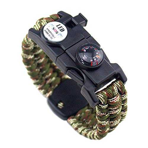 21 in 1 Survival Bracelet, 7 Core Paracord Emergency Sports Wristband Gear Kit Waterproof Compass, SOS LED Light, Thermometer, Rescue Whistle, Fire Starter Multi-Tool Wilderness Adventure Accessories