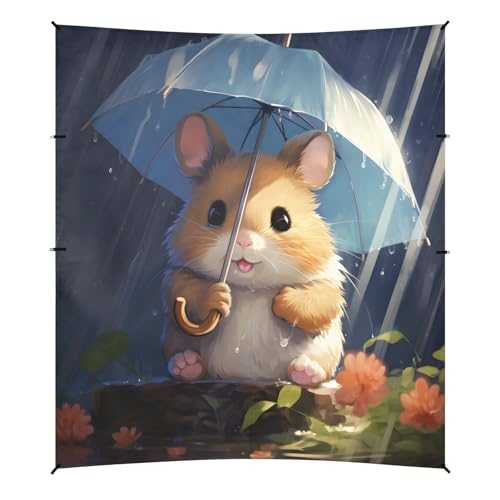 Camping Sun Shelters Cartoon Hamster with Umbrella Beach Canopy 126 * 110.2in