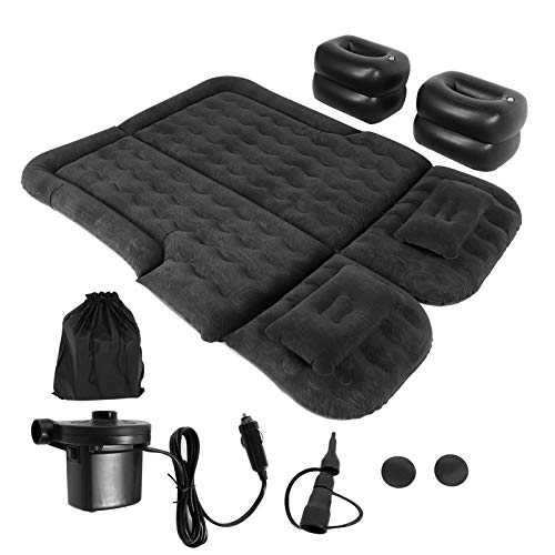 Ejoyous Car SUV Air Mattress, Inflatable mattress Portable, movable, thicker inflatable bed with air pump and two pillows for travel, camping, outdoor activities, 174 x 126 cm(black)