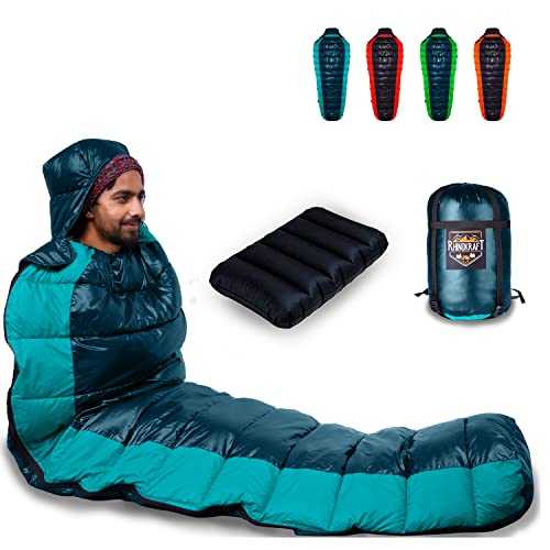 RhinoKraft Lightweight 3 Season Sleeping Bag for Camping and Travel for Adults and Kids - Weight 1.3kg | Premium Nylon Fabric | Free Storage Bag | Mummy Shape