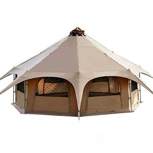 Outdoor Waterproof Cotton Canvas Tent, 4 Season Family Camping Bell Tent 8-10 Person with Stove Jacks for Glamping and Festivals and Human Shelter for Inhabiting or Leisure