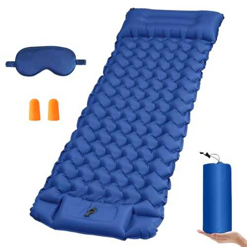 Inflatable Camping Mat, Self Inflating Sleeping Mattress with Sleep Mask and Ear Plugs, Camping Mat Single with Foot Pump, Pillow, Ultralight Inflatable Sleeping Pad for Backpacking, Camping, Hiking