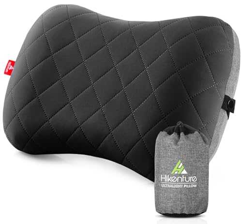 Hikenture Camping Pillow with Removable Cover - Ultralight Inflatable Pillow for Hiking,Backpacking - Upgrade Comfortable Ergonomic Air Pillow for Neck Support - Soft Travel Pillow in Car,Beach,Office