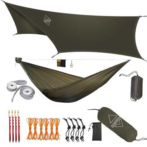 onewind Ultralight Hammock with Rain Fly, Portable Lightweight 11ft Camping Hammock with 12ft Ultralight Silnylon Tarp, 12ft Ultralight Tree Straps for Camping Hiking Backpacking