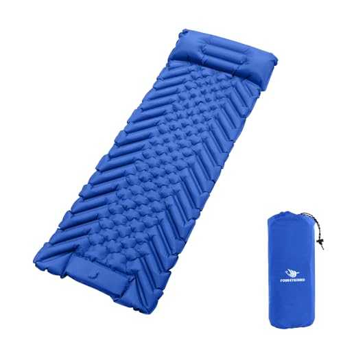 Camping Sleeping Pad, Inflatable Ultralight Camping Mat with Pillow, Built-in Foot Pump Air Mat for Traveling Tent Camping Hiking Backpacking (Blue)