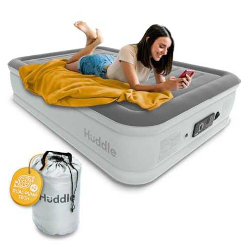 Huddle® Luxury Double Air Bed with Patented Dual Pump SlumberGuard™ Premium Technology | Inflatable Mattress with built-in pump | Comfortable Inflatable Mattress | Airbed sizes Single, Double, King