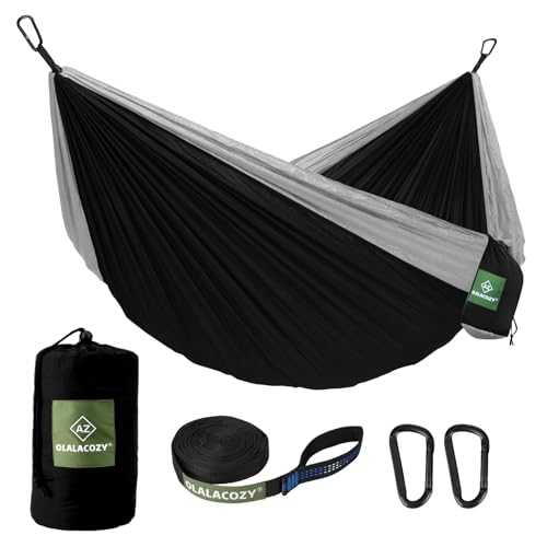 OLALACOZY Camping Hammock,Camping Essentials,Lightweight Portable Double & Single Hammock with Tree Straps, Camping Gear for Outside Hiking Camping Beach Backpack Travel (Black & Grey, Medium)