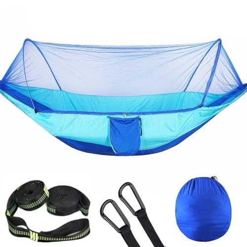 Camping Hammock Pop-up Camping Hammock With 12ring Mosquito Net, Portable 114x55in Double Nylon Swing Hammock Chair Outdoor Camping Accessories