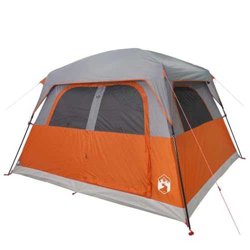 vidaXL Family Tent Cabin 6-Person - Waterproof, Portable Shelter with Detachable Rainfly, Mosquito Mesh, E-Port, Grey/Orange