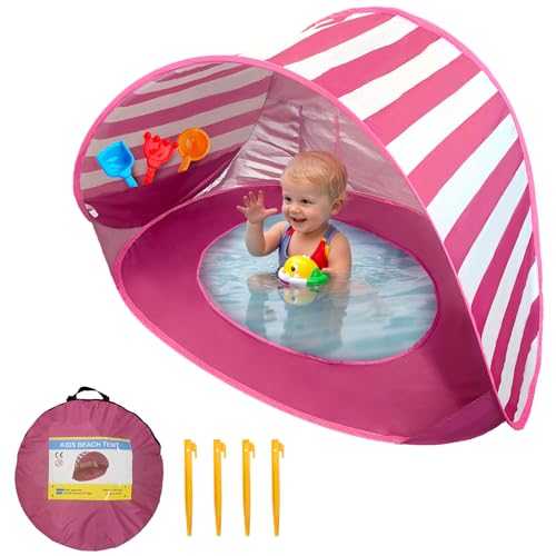 XJD Baby Beach Tent Pop Up Canopy, Automatic Baby Sun Shade Shelter Tent with Baby Pool Portable Lightweight UV Protection Outdoor Beach Tent for Baby Family Picnic Garden (Pink)