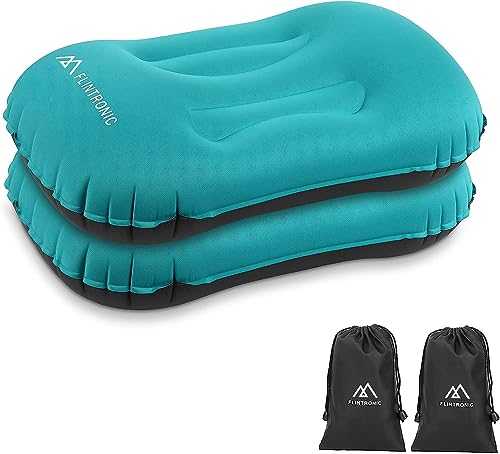 flintronic Camping Pillows, 2Pack Inflatable Travel Pillow for Neck, Ultralight Beach Pillow with Storage Bags, Blow Up Pillows Ergonomic Air Pillow for Neck & Lumbar Support - Travel/Camping (Blue)