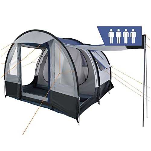 tent Smart tunnel tent for 4 people | Black/Blue | Camping tent with 3 entrances | 2000 mm water resistance | Detachable wall | Family tent | Large tunnel tent | Vents with mosquito nets
