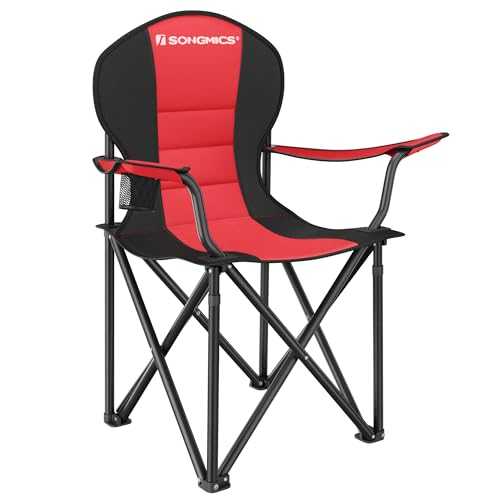 SONGMICS Foldable Camping Chair, with Comfortable Sponge Seat, Cup Holder, Heavy Duty Structure, Max Load Capacity 250 kg