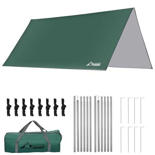 WADEO Camping Tent Tarp Shelter, 3m x 3m Hammock Tarpaulin Waterproof Ground Sheets Portable Tarpaulin Shelter with 8 Pegs and 8 Guy Lines for Camping Picnic Hiking Adventure