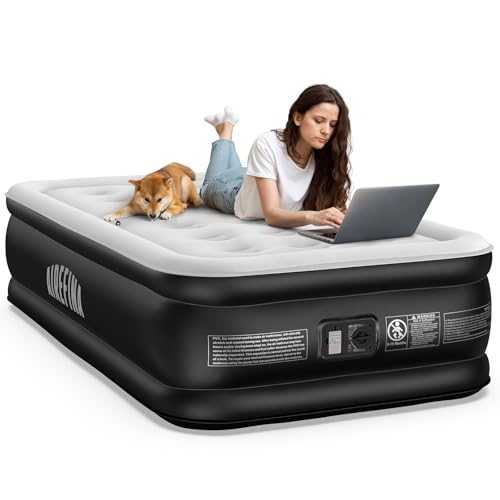 Airefina Air Mattress Single, Airbed with Built-in Electric Pump, Inflatable Mattress in 3 Mins Self-Inflation/Deflation, Inflatable Bed Flocked Surface Blow Up Bed for Home Camping Use, 190x99x46cm
