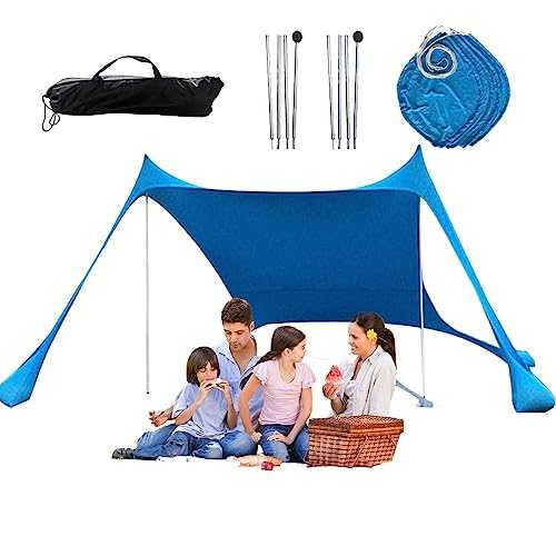 [Multiple Functions]Enjoy the beach to the fullest with our multifunctional beach tent sun shelter! Its support rod position can be changed at will, providing a more comfortable shade for 4-8 persons.