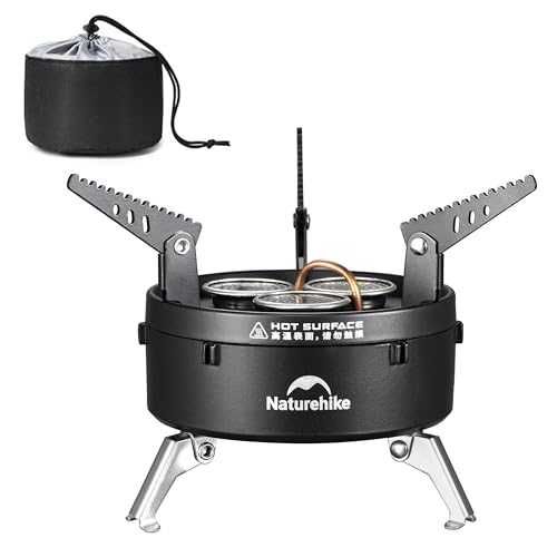 Naturehike Portable Camping Stoves 480g/1.1lb Backpacking 3300w/11260 BTU, 3 flames for more consistent fire, igt, High Heat, Foldable stand, Adaptable to a variety of pots and pans (Portable stove)