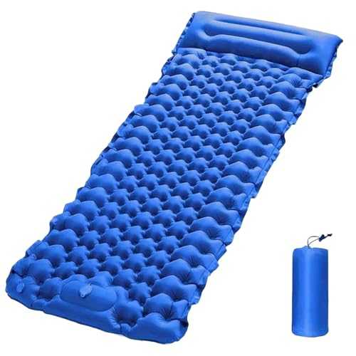 Camping Mat with Pillow - Portable Camping Bed, Camping Mattress with Pillow, Inflatable Camping Airbed, Comfortable and Durable Sleeping Mat for Travel, Camping, and Outdoor Sleeping (1, Blue)